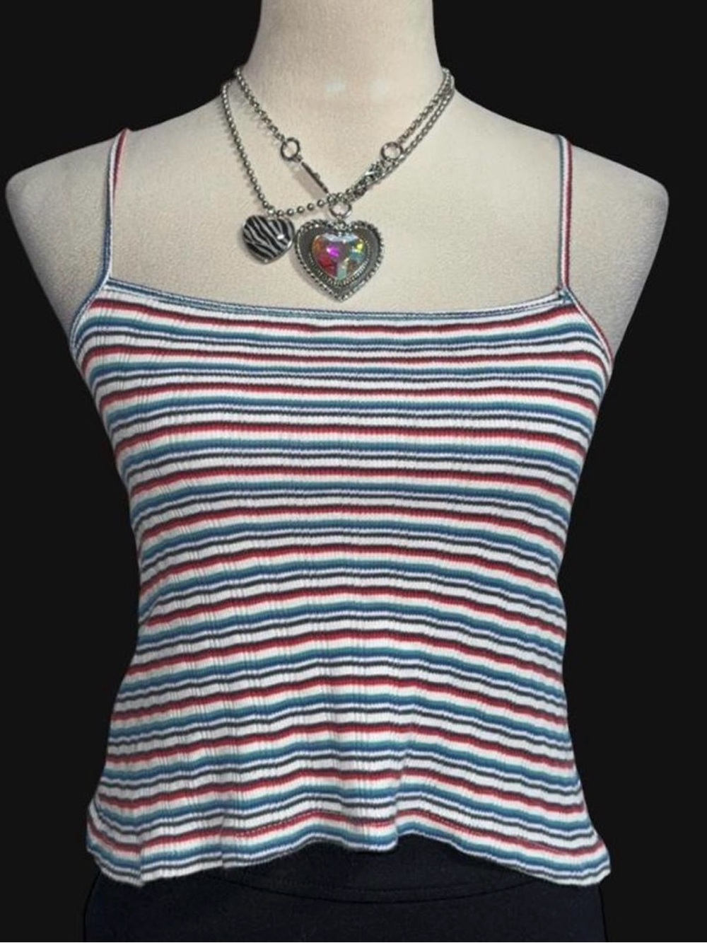 Brandy Melville Striped Ribbed Cami in Blue, Red & White